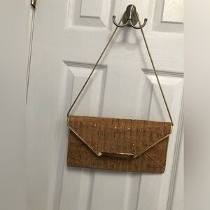 Metallic Cork SR2 Shoulder Bag Clutch Gold Chain Metal Bar Accent Chic